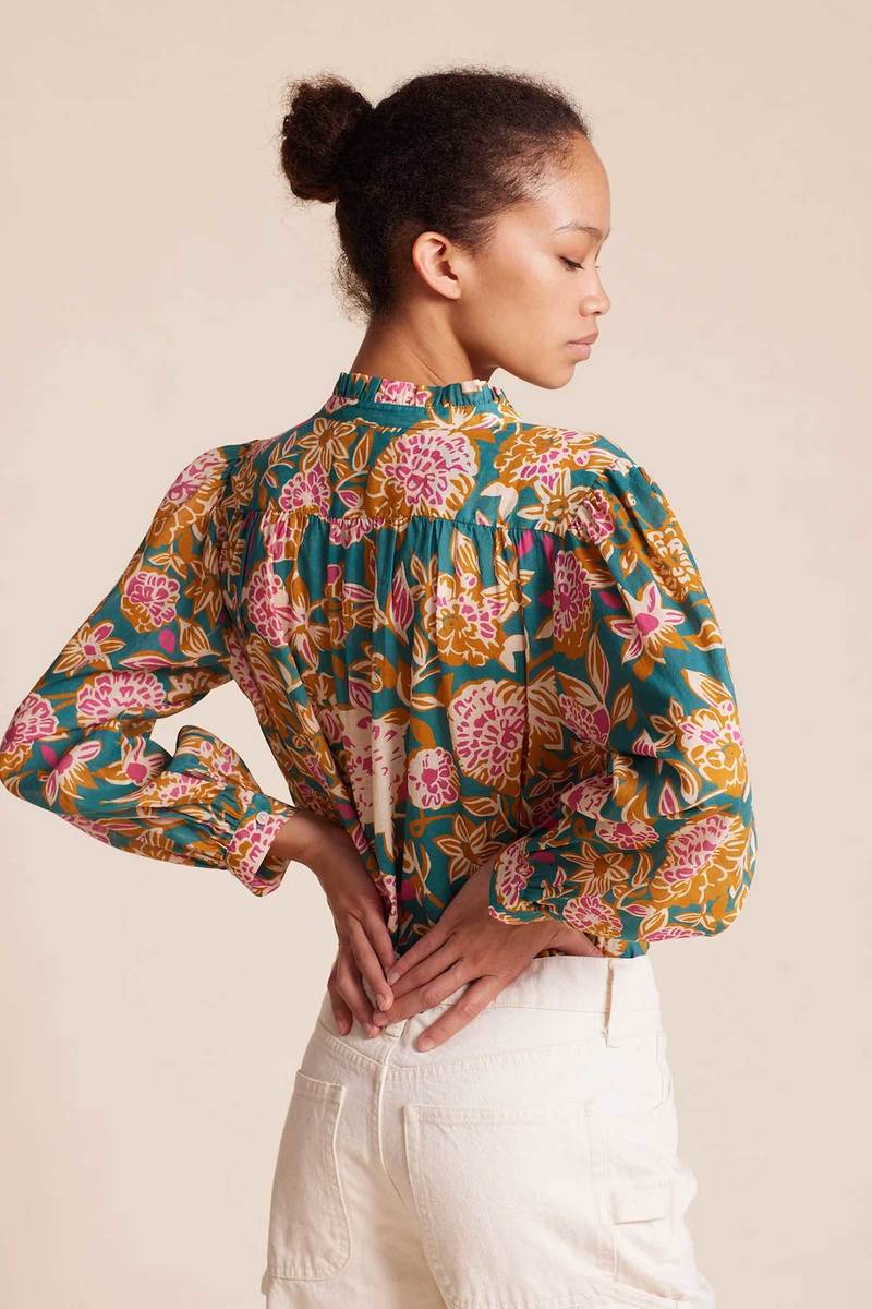 Trovata Quincy Blouse Teal Dahlia size Small