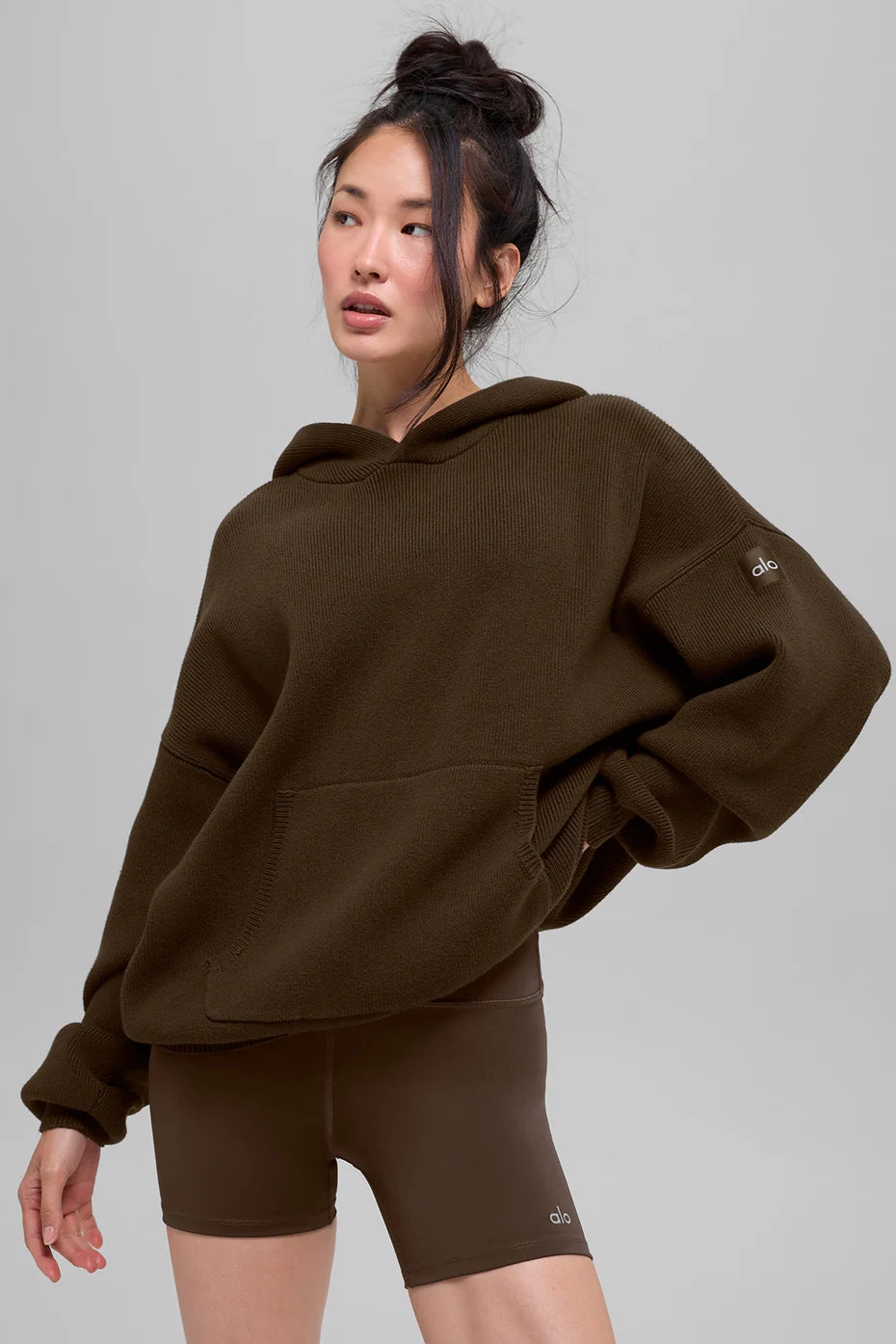 Alo Scholar Hooded Sweater in Espresso size XS