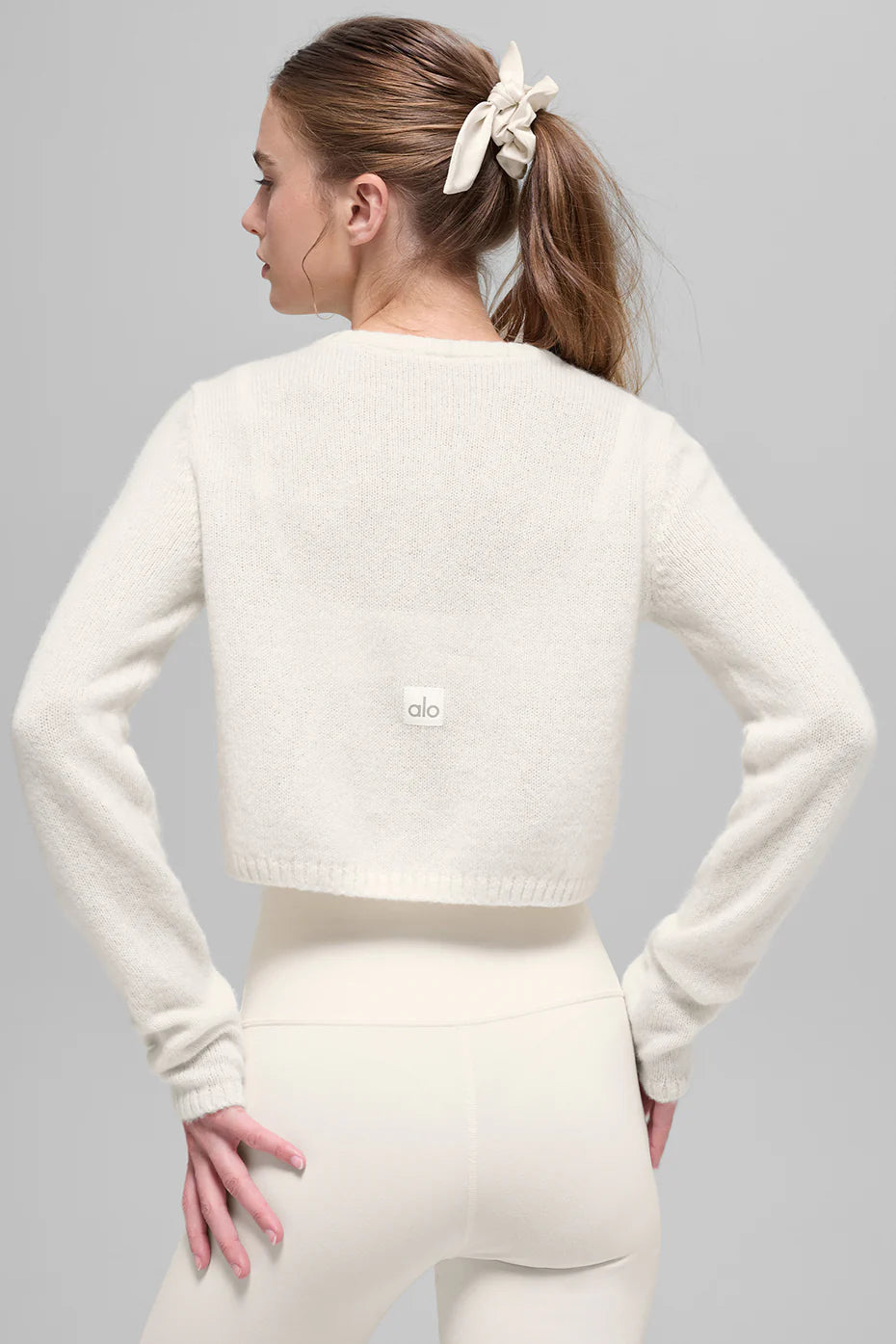 Alo Wool Cashmere New Class Cropped Cardigan in Ivory size S