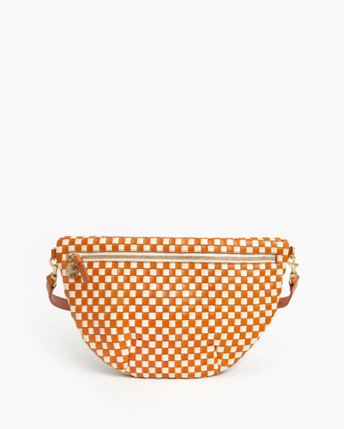 Clare V. Woven Checker Grande Fanny Pack Bag in Brown and Cream
