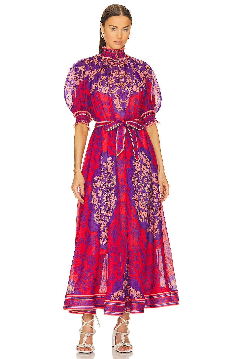Zimmermann Raie Swing Belted Printed Ramie Maxi Dress size 2 US 8