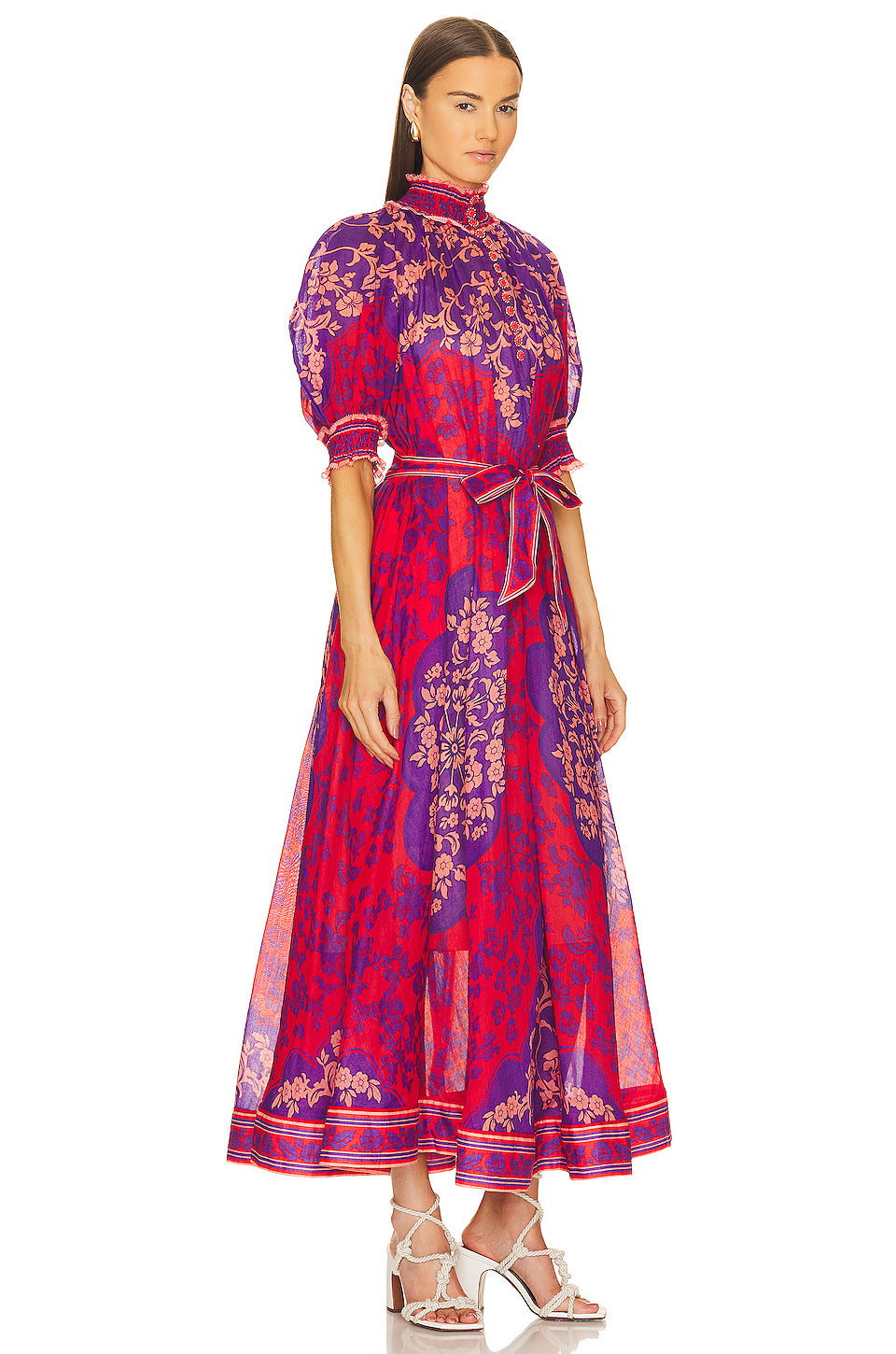 Zimmermann Raie Swing Belted Printed Ramie Maxi Dress size 2 US 8