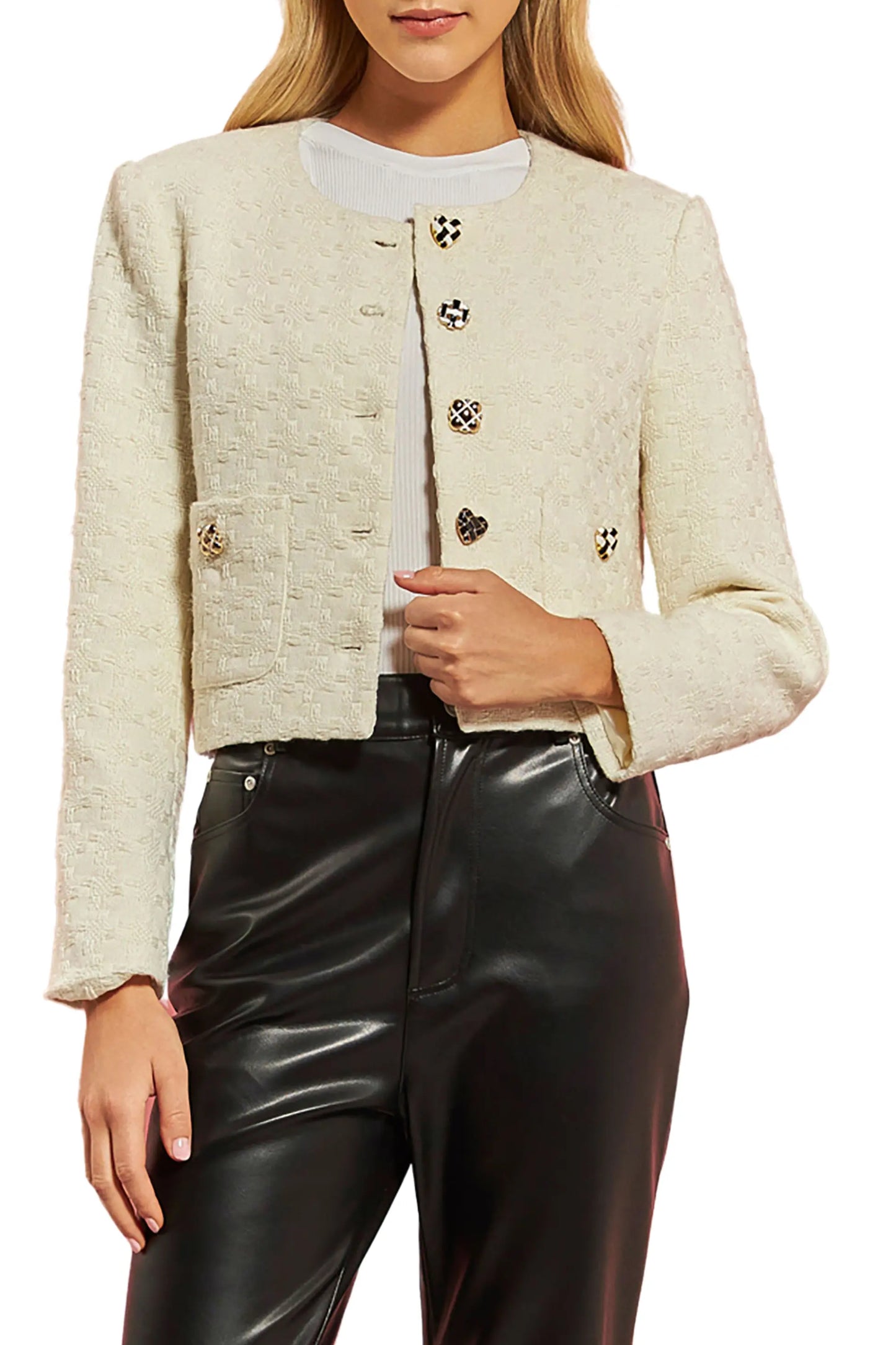 English Factory Cropped Textured Houndstooth Jacket size S