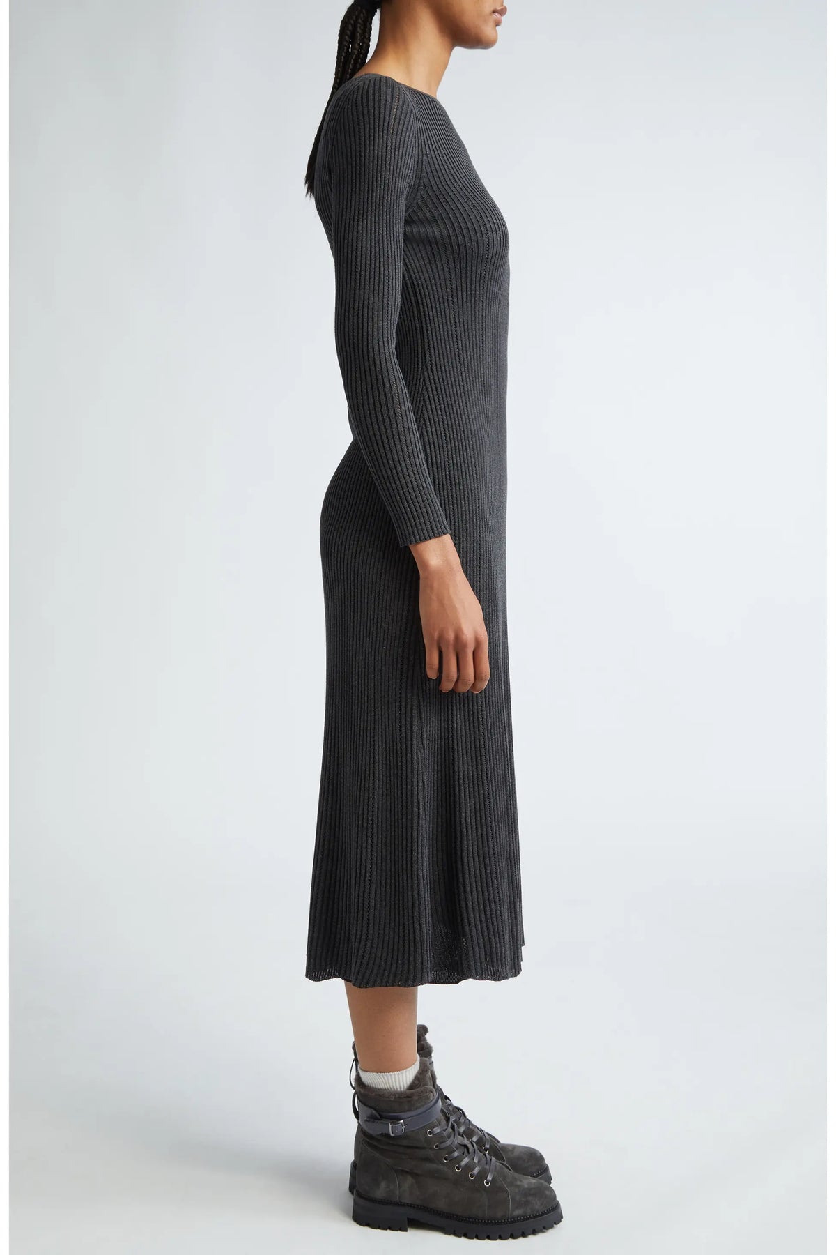 Eleventy Ribbed Long Sleeve Silk Blend Sweater Dress size L