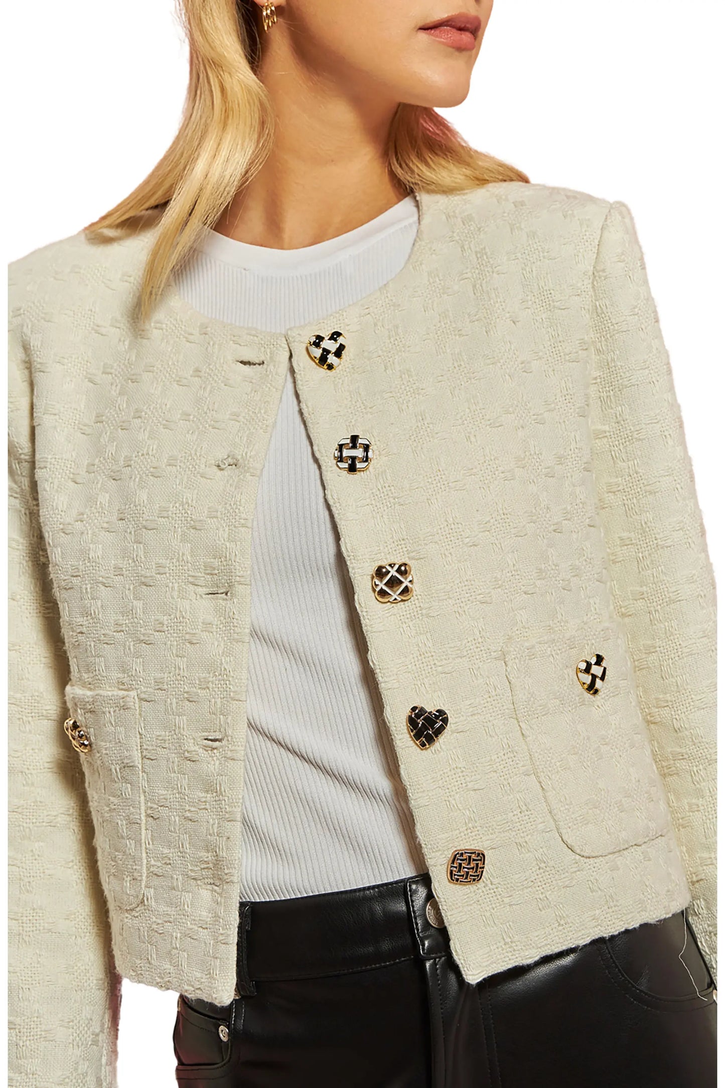 English Factory Cropped Textured Houndstooth Jacket size S