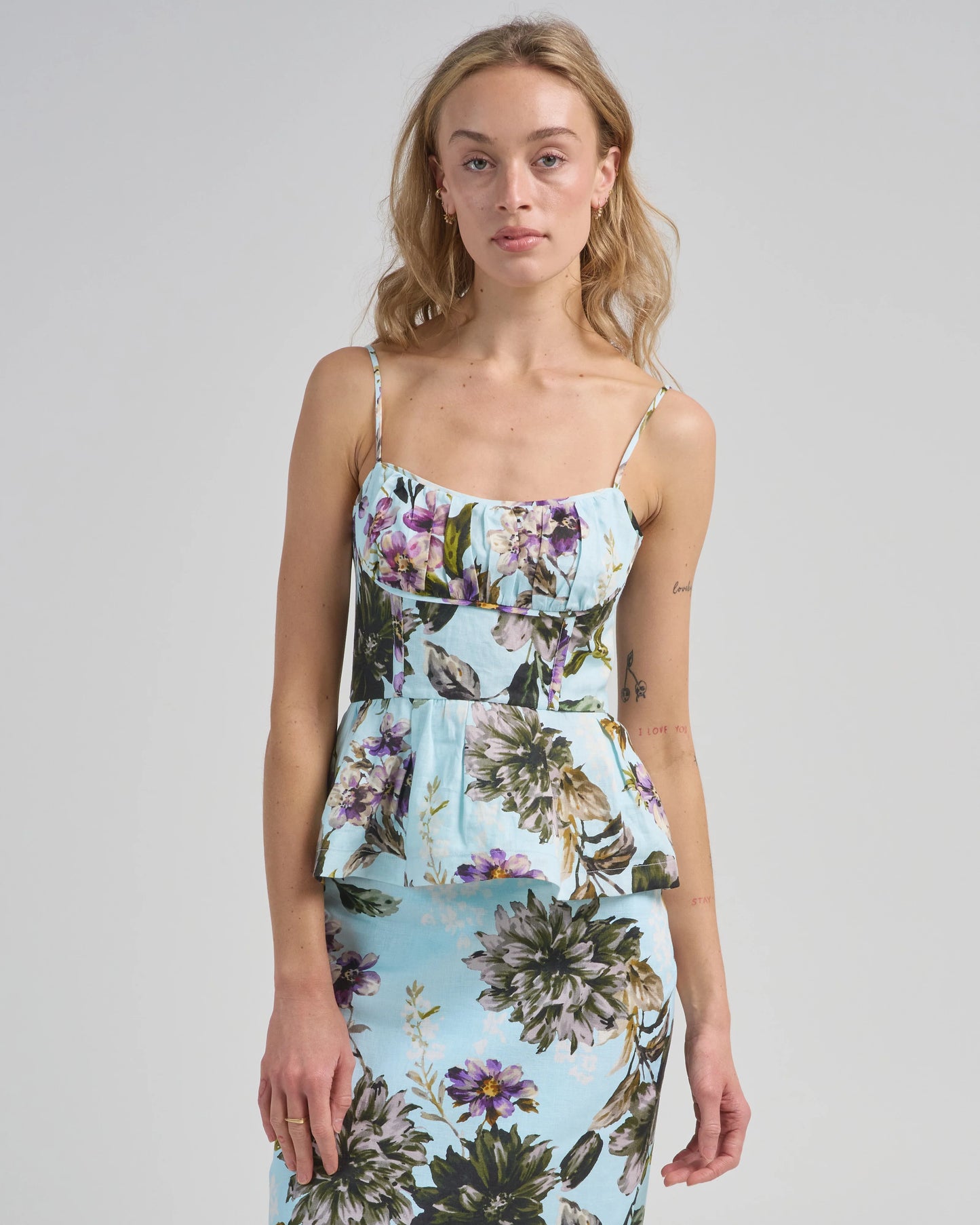 Cara Cara Alba Top with Sienna Skirt in Margaux Bloom Blue size 8