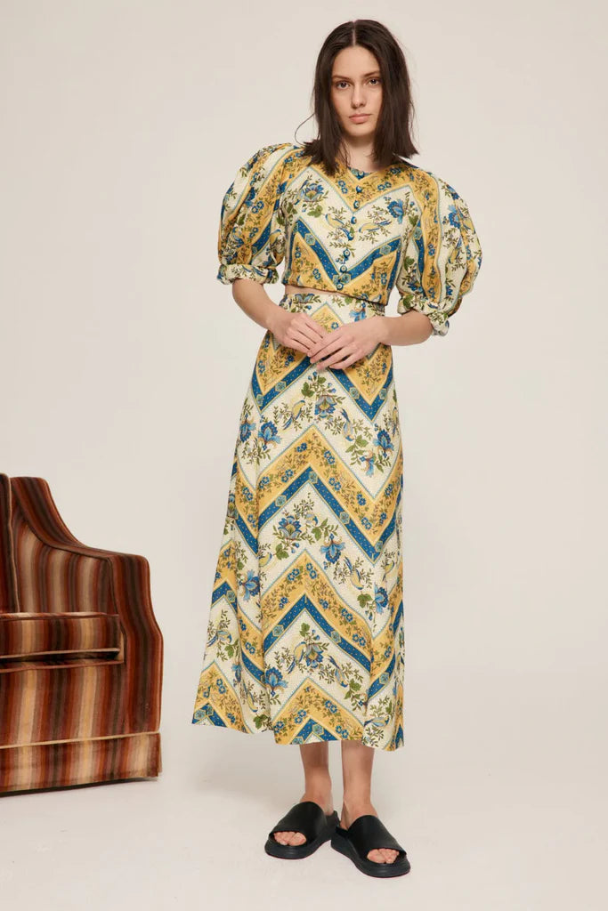 Alemais Quinn Puff Sleeve Cropped Top with Quinn Midi Skirt size US 2