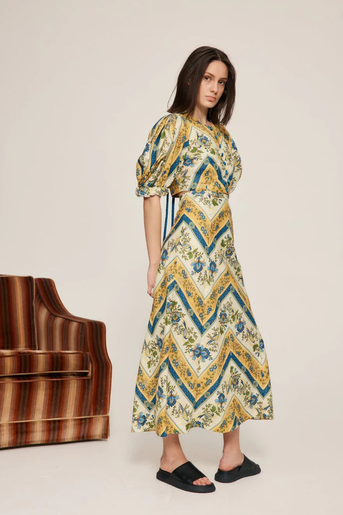 Alemais Quinn Puff Sleeve Cropped Top with Quinn Midi Skirt size US 2