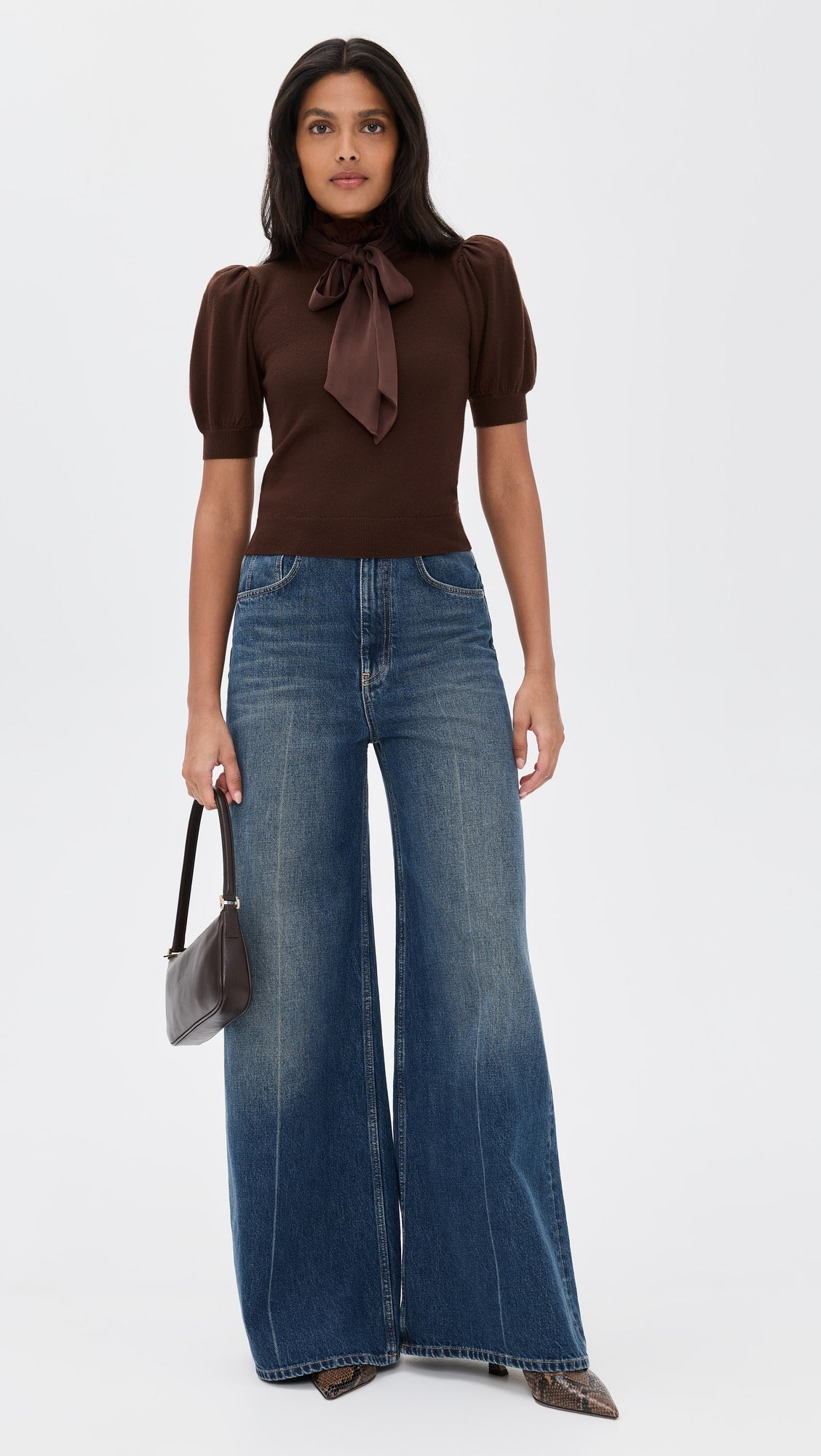 Alice and Olivia Chase Puff Sleeve Ruffle Neck Sweater size XS