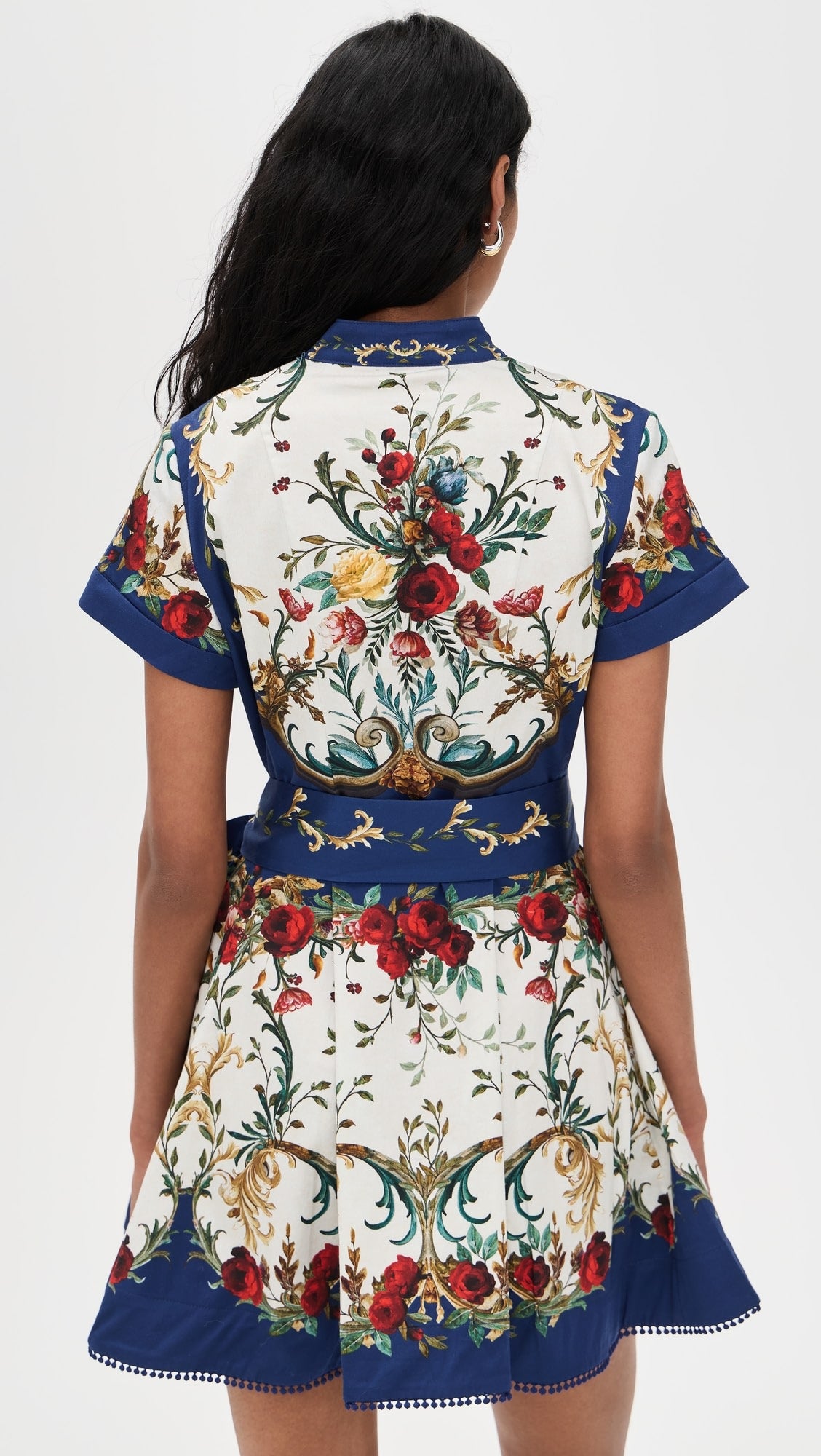 Alice and Olivia Lucy Short Sleeve Mini Shirt Dress with Tie Belt in Gilded Rose size 2