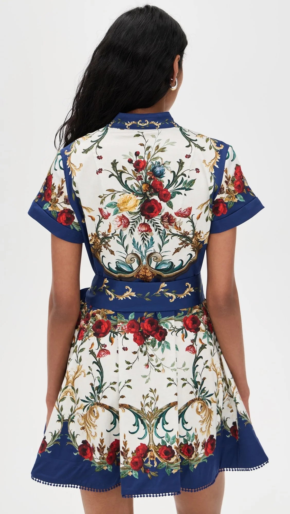 Alice and Olivia Lucy Short Sleeve Mini Shirt Dress with Tie Belt in Gilded Rose size 0