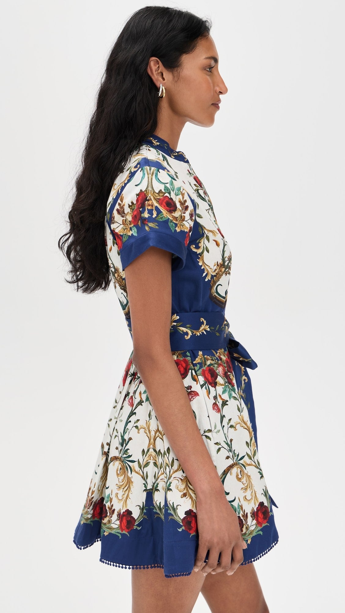 Alice and Olivia Lucy Short Sleeve Mini Shirt Dress with Tie Belt in Gilded Rose size 2