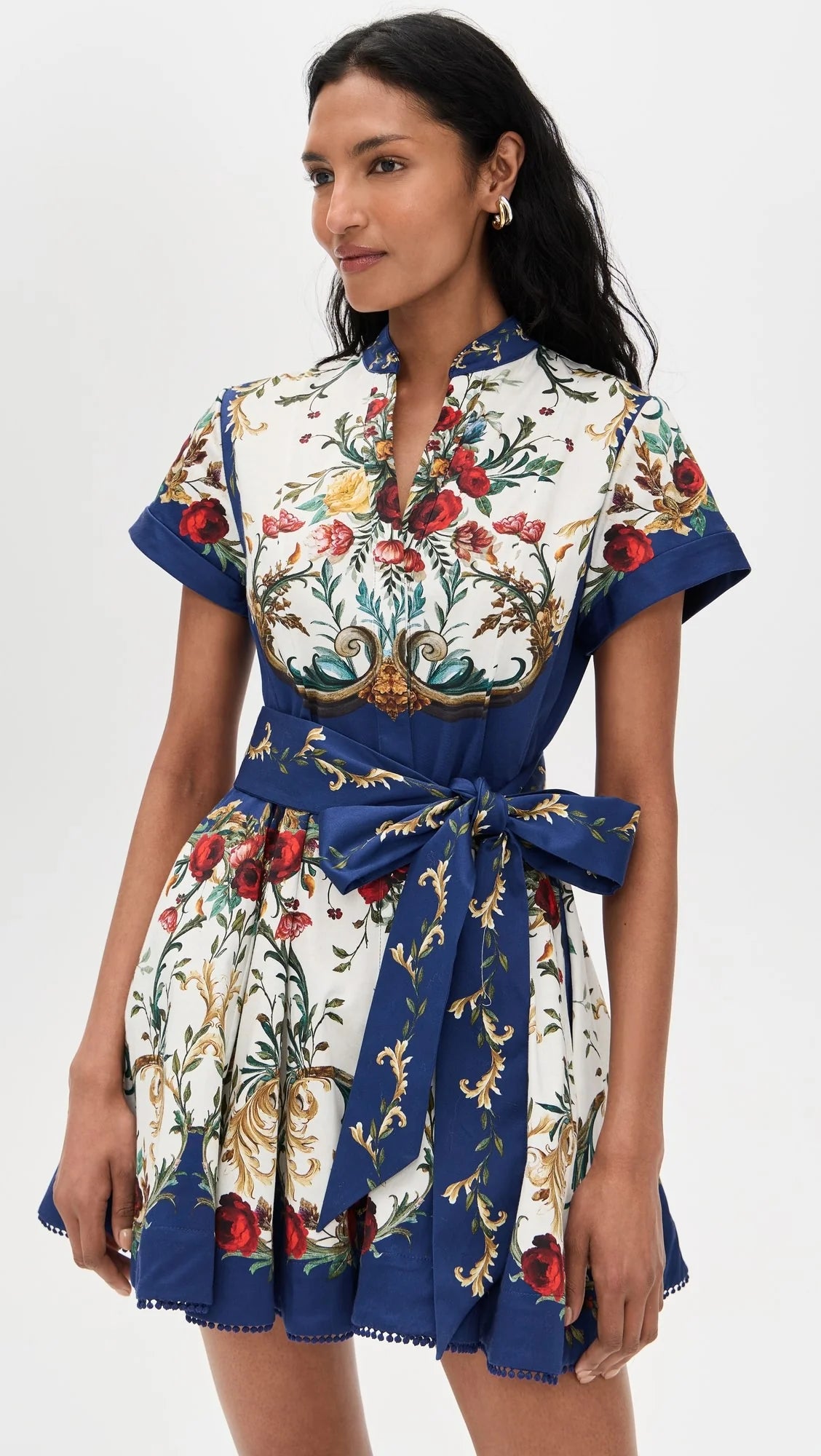 Alice and Olivia Lucy Short Sleeve Mini Shirt Dress with Tie Belt in Gilded Rose size 0