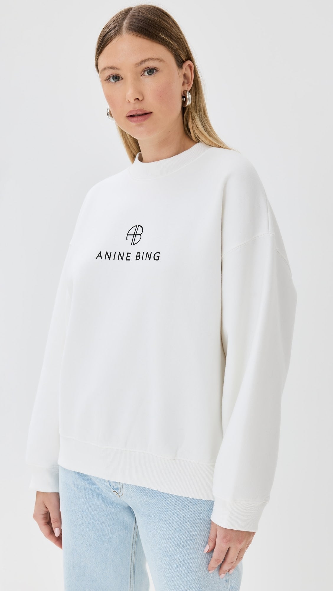 Anine Bing Jaci Sweatshirt Monogram in Ivory size XS