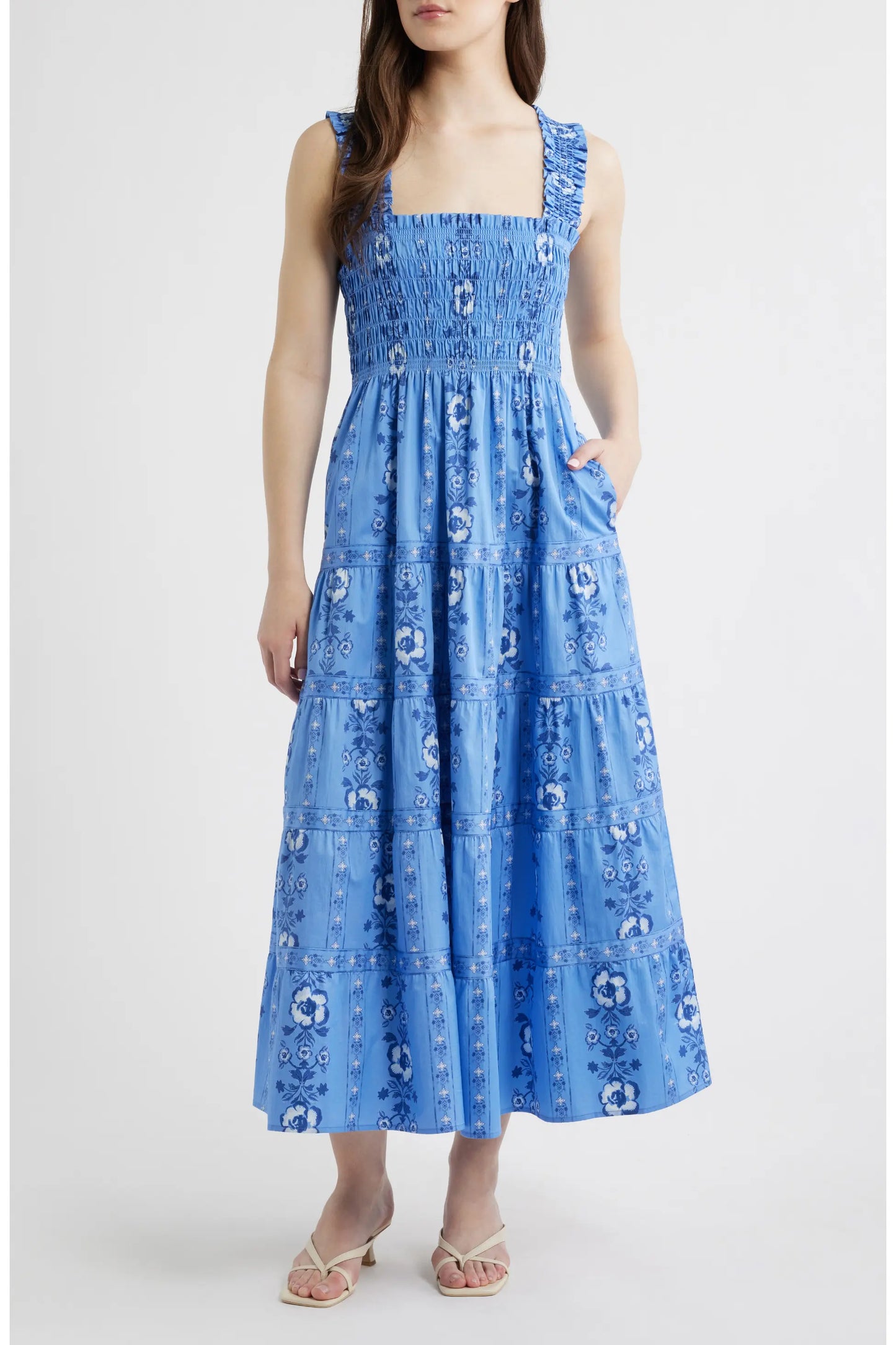 Hill House The Kimmy Maxi Nap Dress in Blue Arcadia Border size XXS