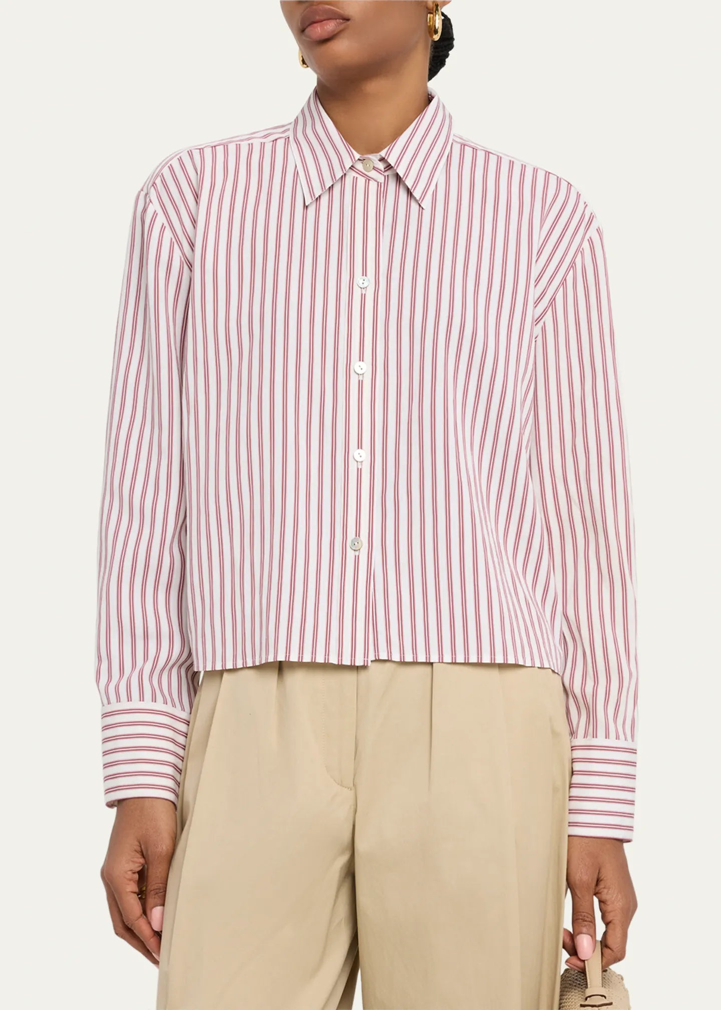 Vince Stripe Cropped Button-Front Shirt size XS