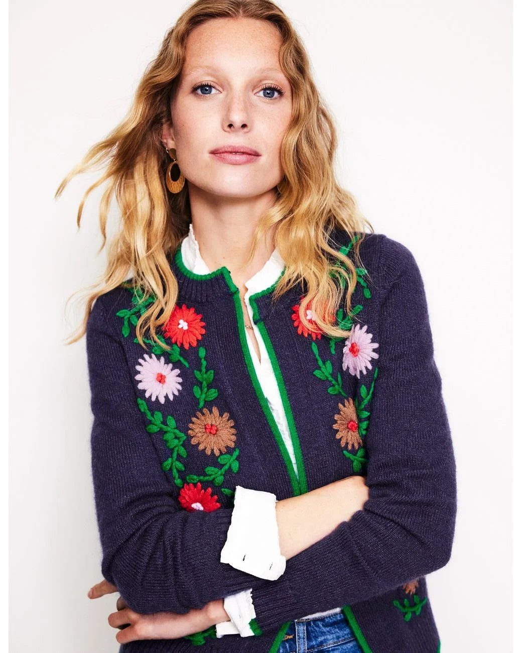 Boden Flower Embroidered Cardigan size S