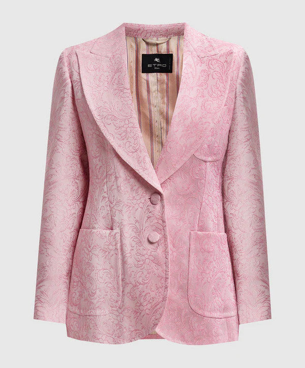 Etro Pink Jacquard Blazer Jacket size 44 US 8