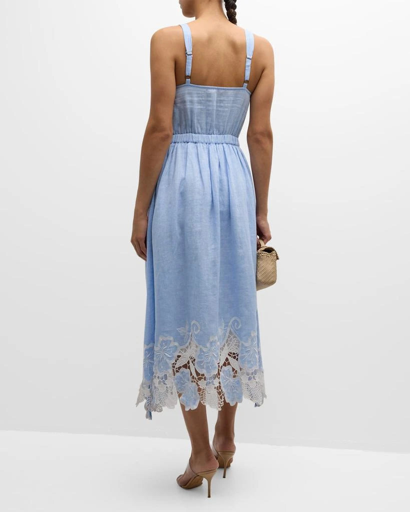 Ramy Brook Aubriella Embroidered Midi Linen Dress size S