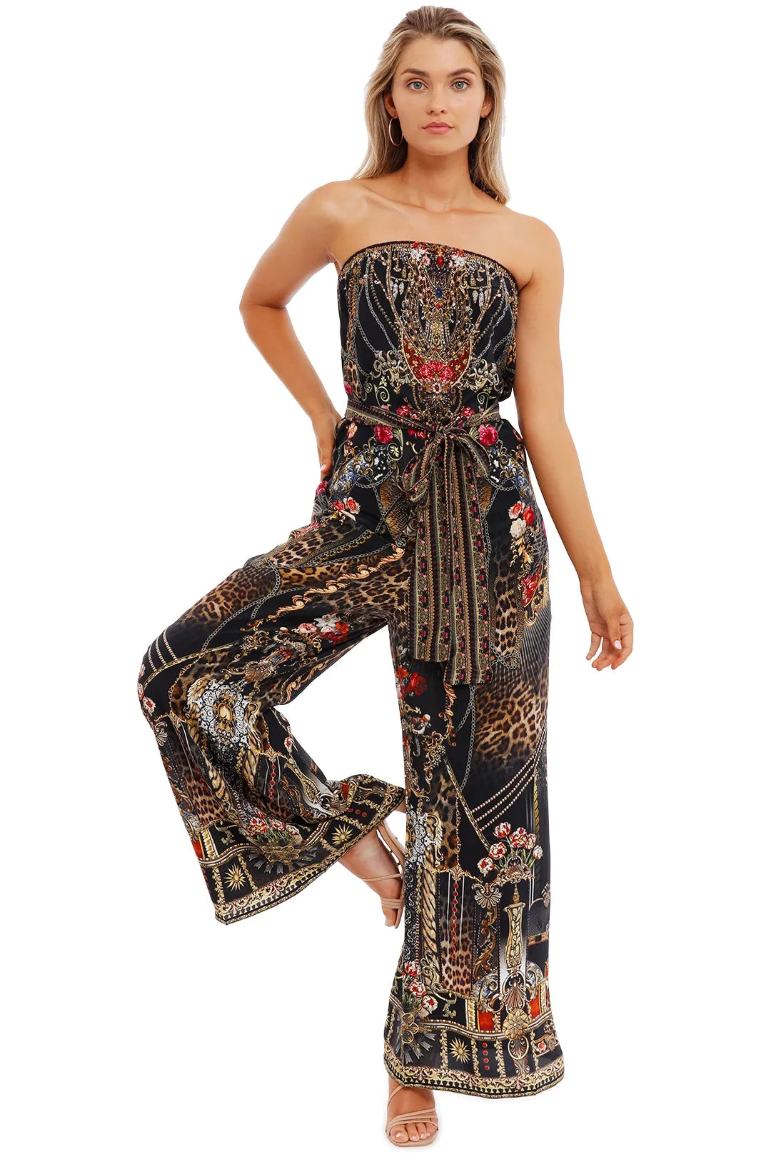 Camilla Tie Waist Strapless Jumpsuit in Gothic Goddess size S