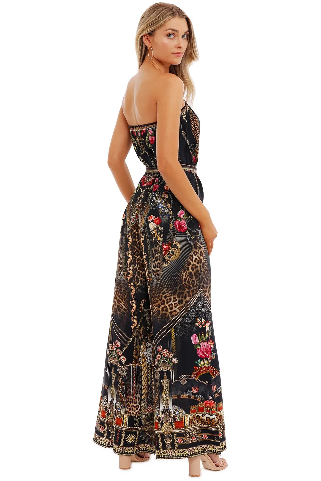 Camilla Tie Waist Strapless Jumpsuit in Gothic Goddess size S
