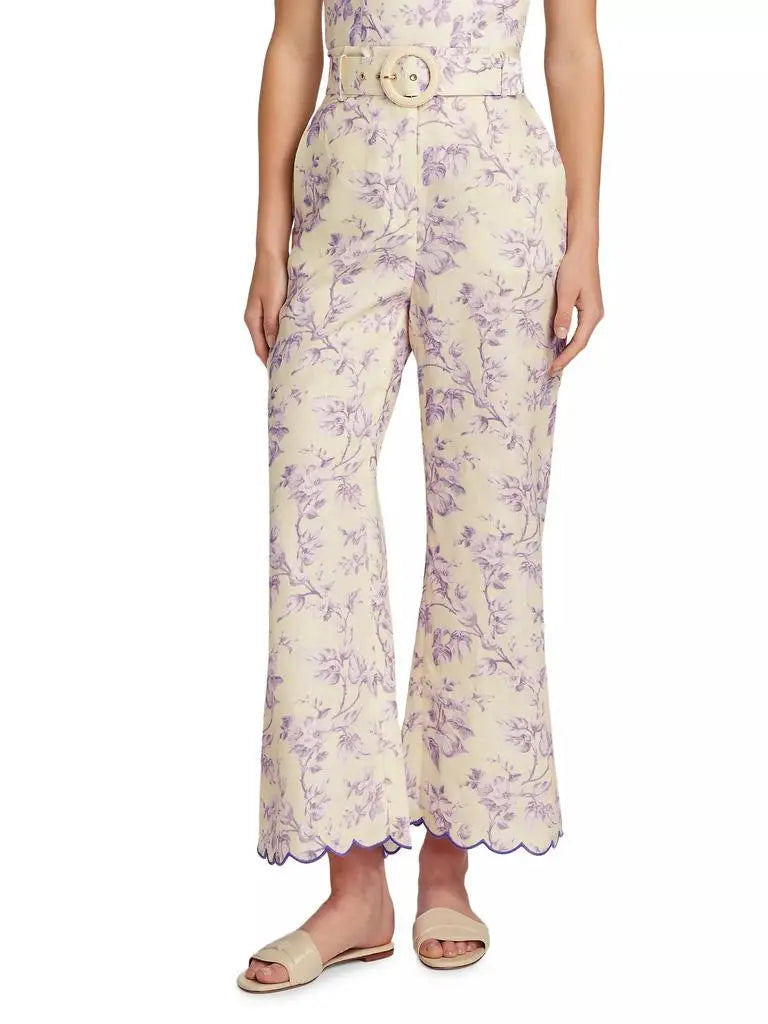 Zimmermann Halliday Floral Linen Peplum Top with Halliday Pants size 2 US 8
