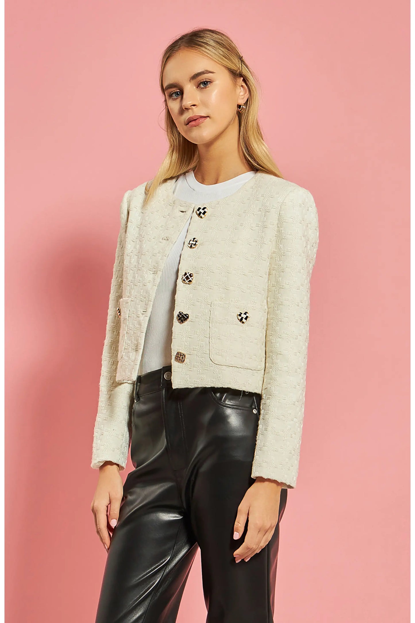 English Factory Cropped Textured Houndstooth Jacket size S