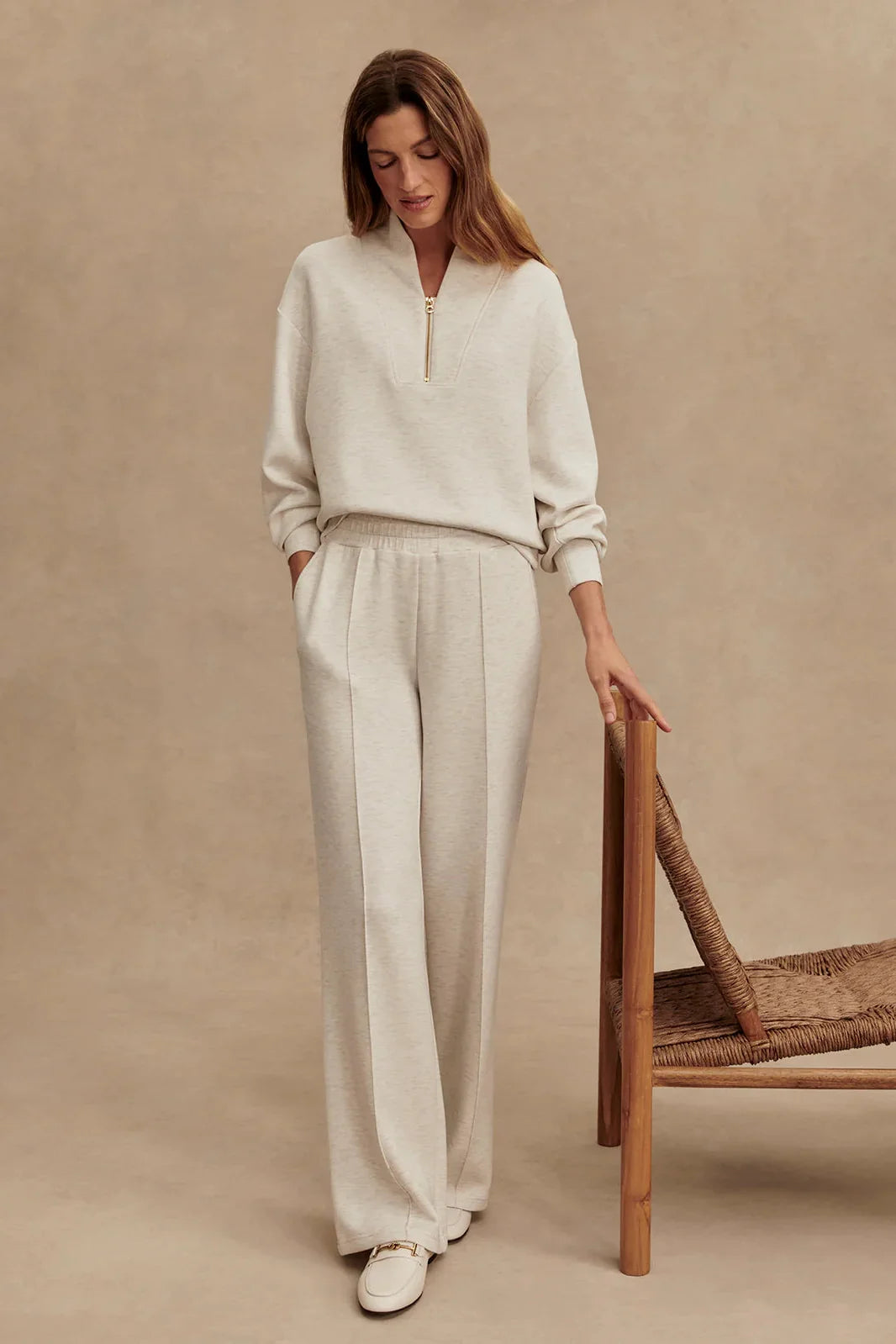 Varley The Davidson Sweat Half Zip Cardigan in Ivory Marl size S