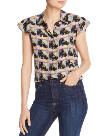 Alice and Olivia Willa Flutter Sleeve Stace Face Silk Top size XS