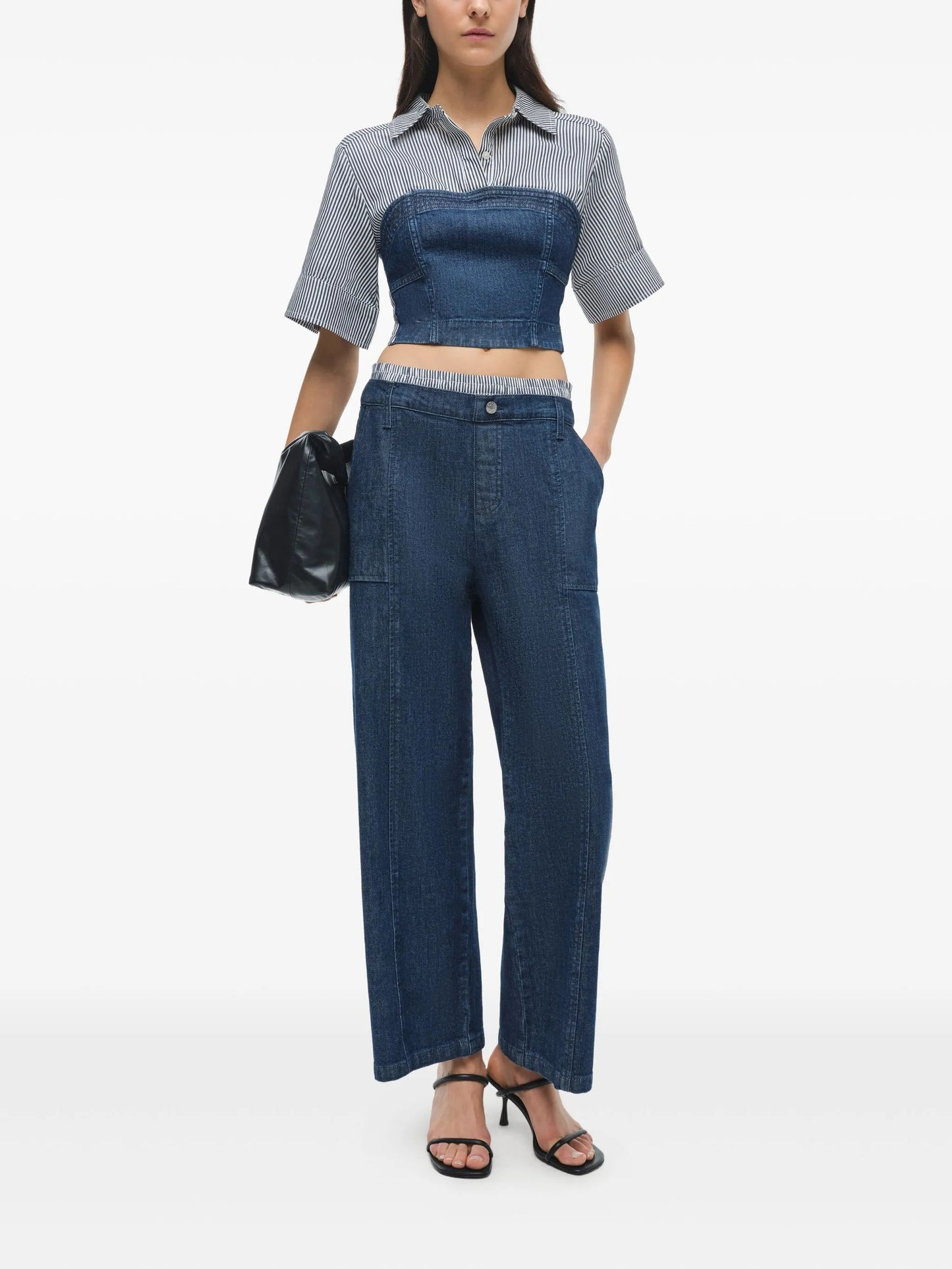 Simkhai Indigo Stripes Adams Shirt and Kori Double Waistband Jeans size 0/S