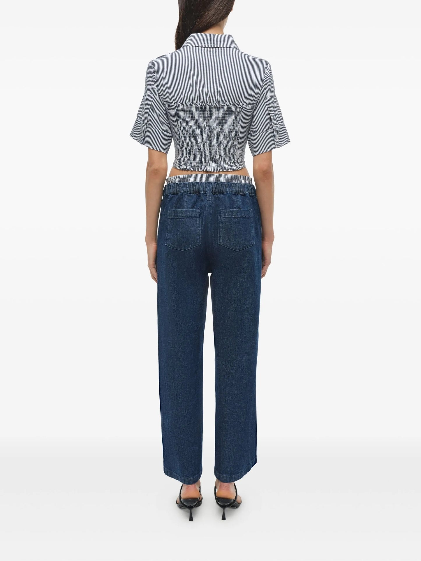 Simkhai Indigo Stripes Adams Shirt and Kori Double Waistband Jeans size 0/S