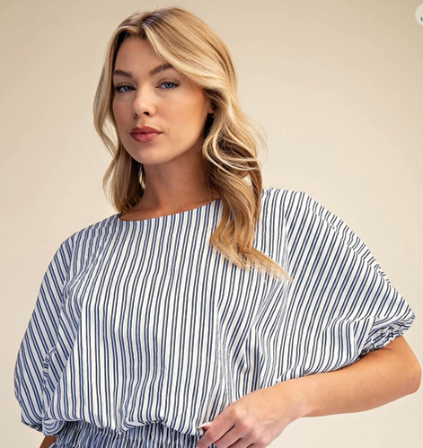 Glam Green Stripe Baloon Top with Matching Midi Skirt size M