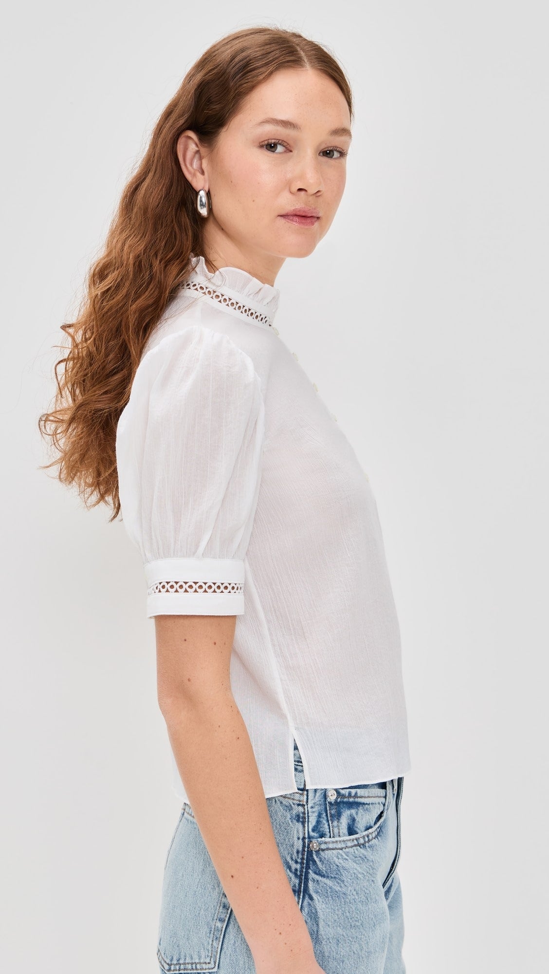 Frame The Ruffle Collar Top in White size M