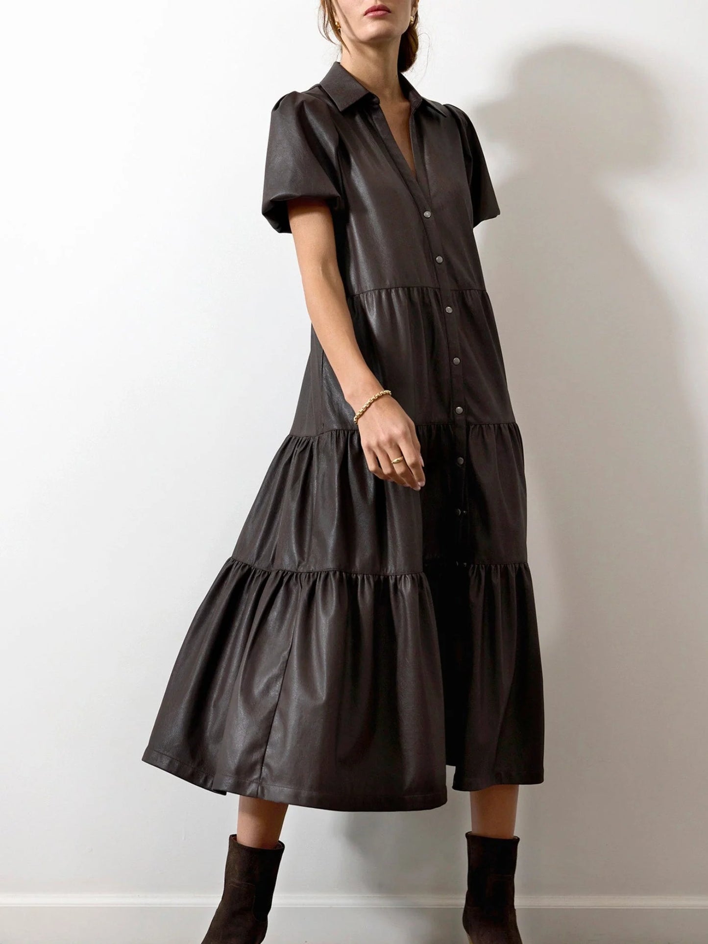 Brochu Walker The Havana Vegan Leather Dress in Timber Brown size L