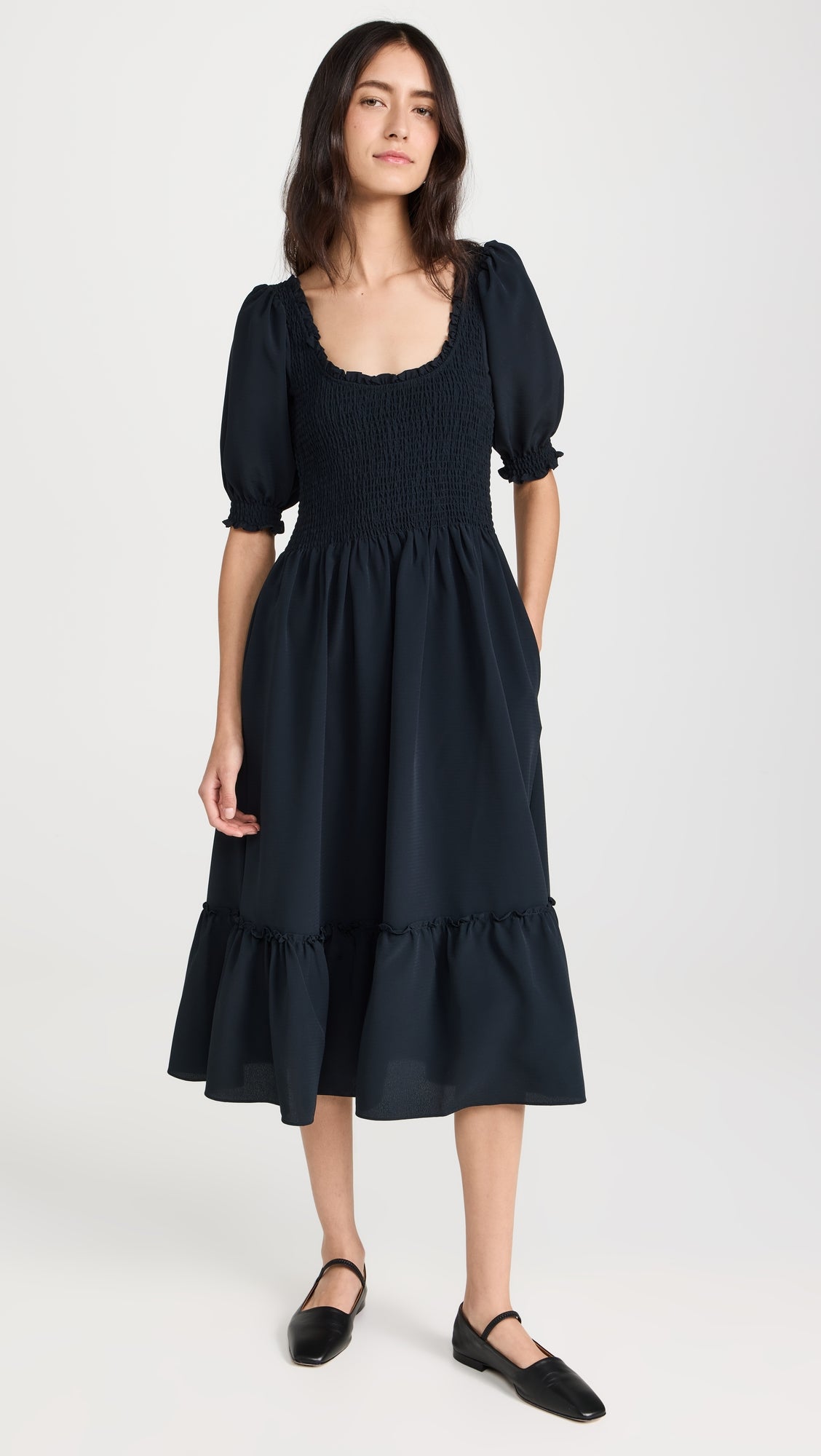 Hill House The Louisa Nap Dress Trailing Vine Blue Crepe