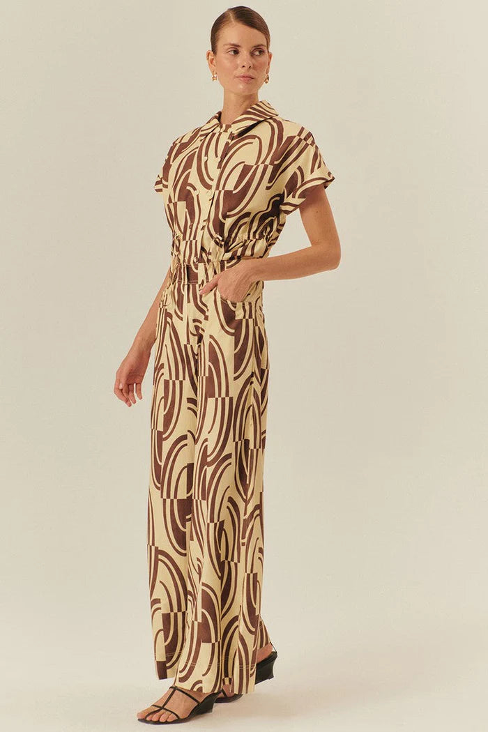 Exquise Abstract Print Cotton Shirt and Wide Leg Pant size 4/6