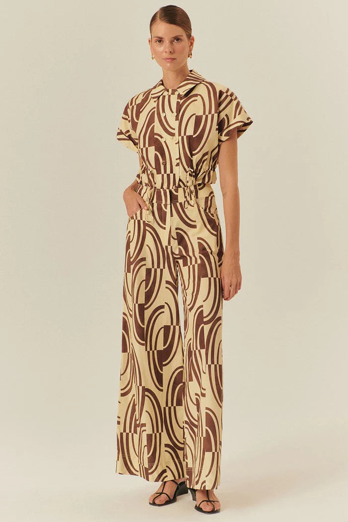 Exquise Abstract Print Cotton Shirt and Wide Leg Pant size 4/6