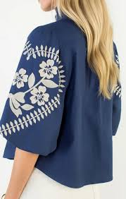 THML Polly Puff Sleeve Floral Embroidered Top size S