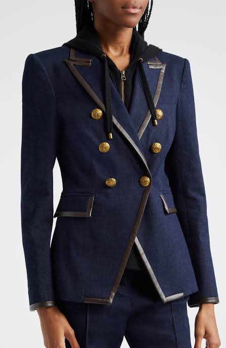 Veronica Beard Miller Denim Dickey Blazer Jacket in Midnight Wash size 16