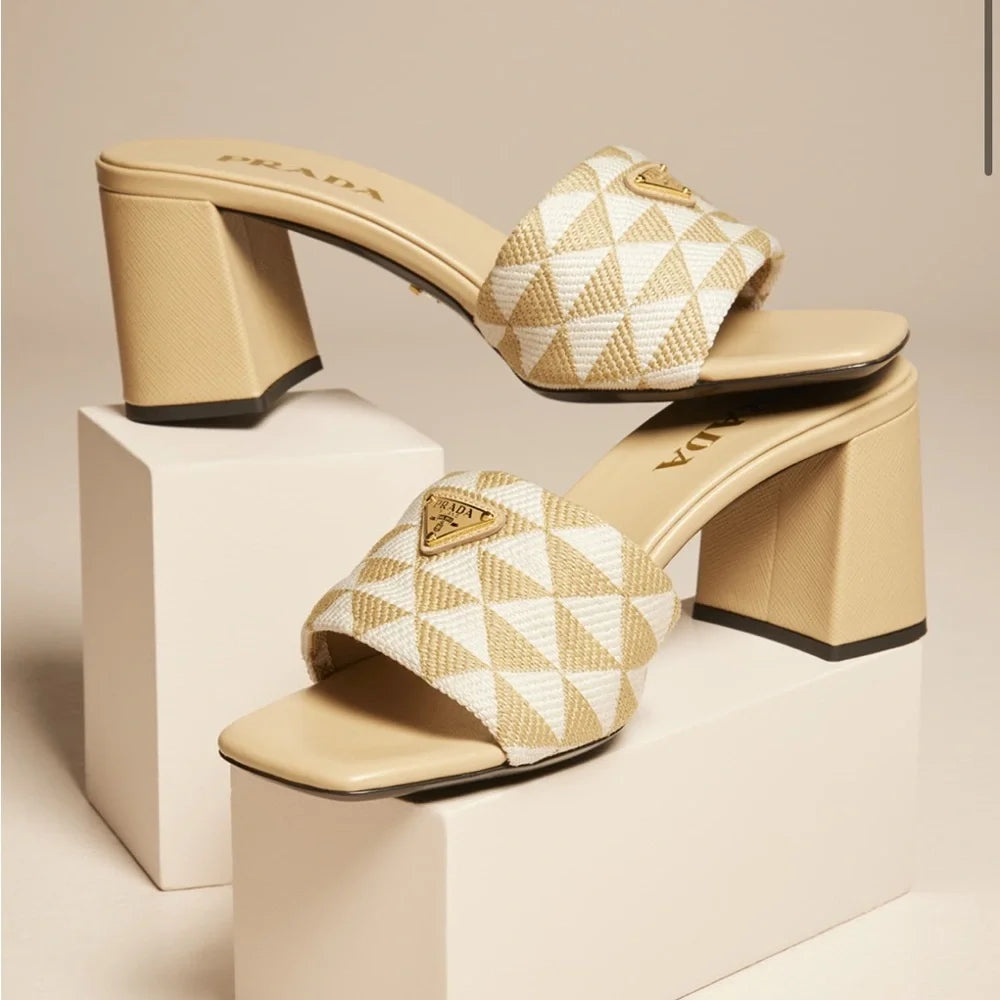 Prada Triangle Jacquard Slide Sandal size 38.5