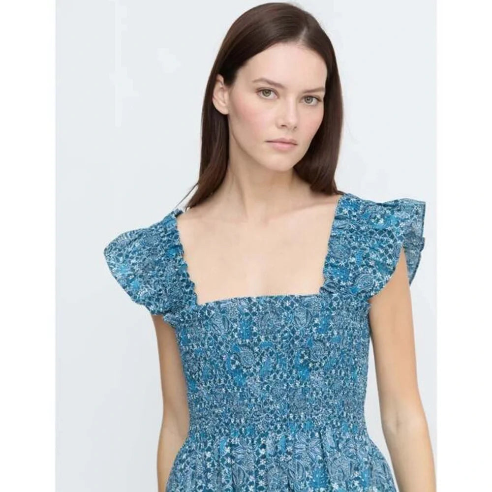 Hill House The Ellie Nap Dress in Navy Calico Trellis size S