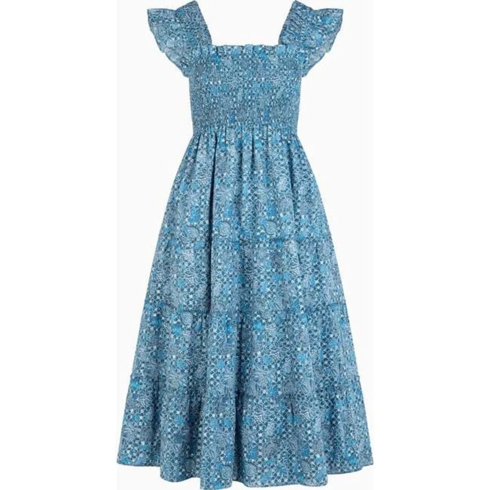 Hill House The Ellie Nap Dress in Navy Calico Trellis size S