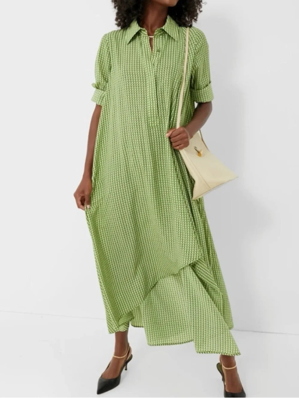 Tuckernuck Verdant Green Basketweave Geo Lucille Long Sleeve Dress size XXXL