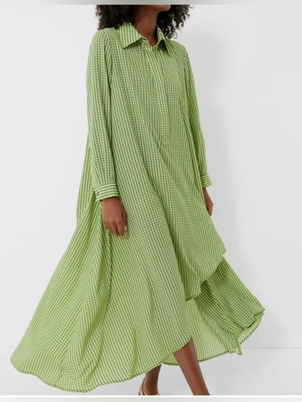 Tuckernuck Verdant Green Basketweave Geo Lucille Long Sleeve Dress size XXXL