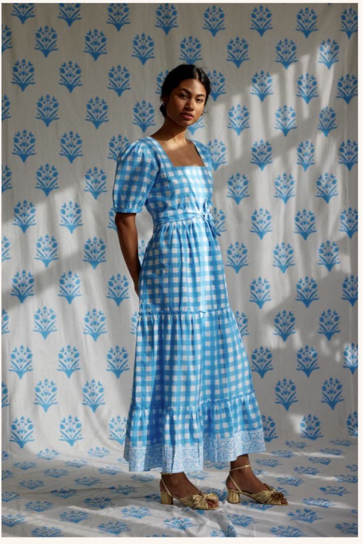 SZ Blockprints Divya Dress Blue Gingham size M