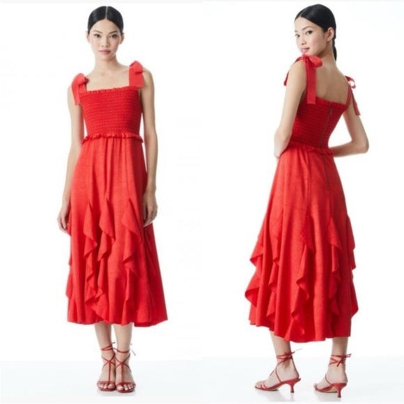 Alice and Olivia Jocelyn Smocked Ruffle Dress size 0