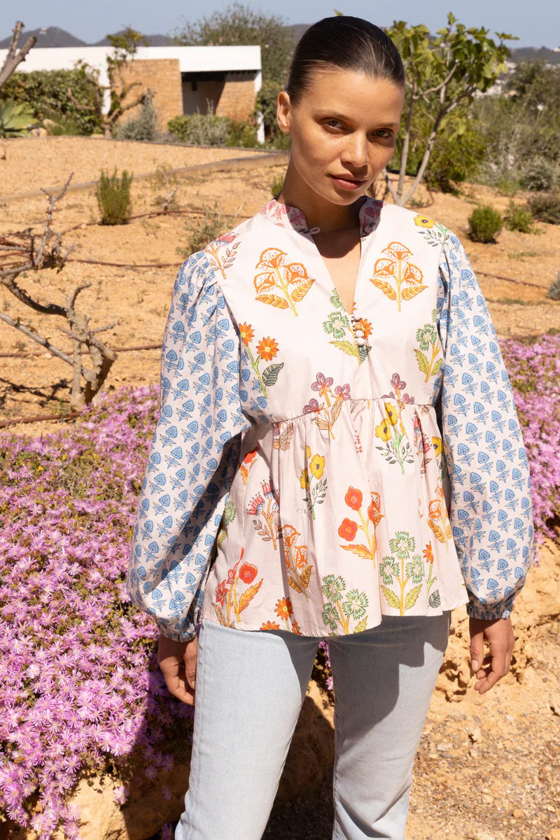 Oliphant Mandarin Balloon Top Provence Blue size S