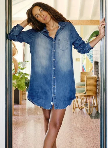 Frank & Eileen Mary Denim Shirt Dress in Distressed Vintage Wash size XS