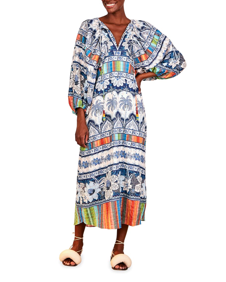 Farm Rio Blue Palms Midi Dress size S