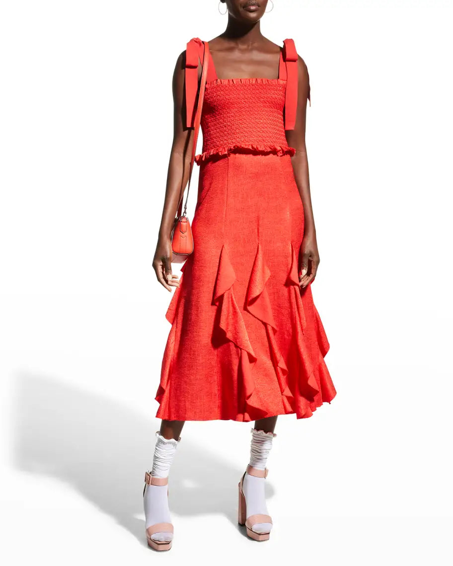 Alice and Olivia Jocelyn Smocked Ruffle Dress size 0